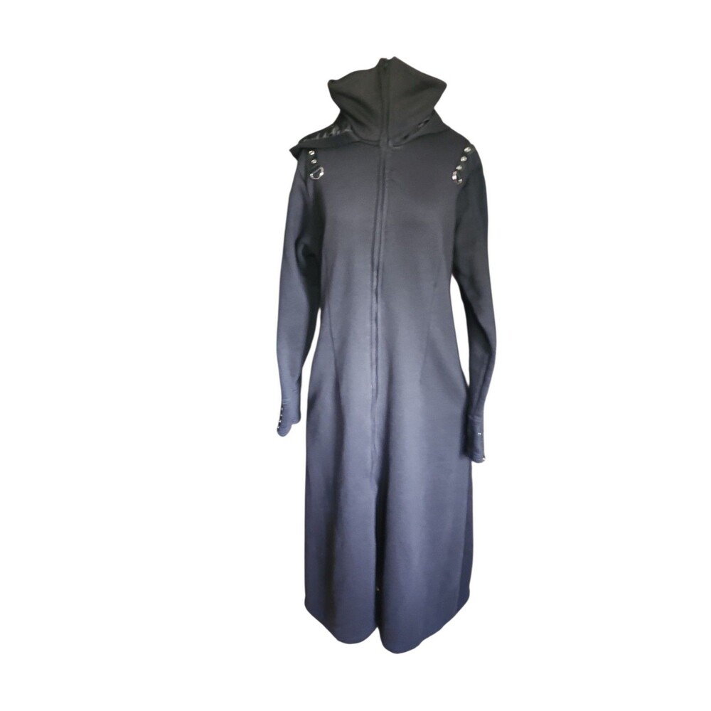 Dark Rock Steampunk Gothic Full Length Hooded Coat  Womens XXL Black Lace-Up